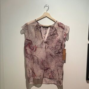 NWT Kersh Sheer Map Print Blouse